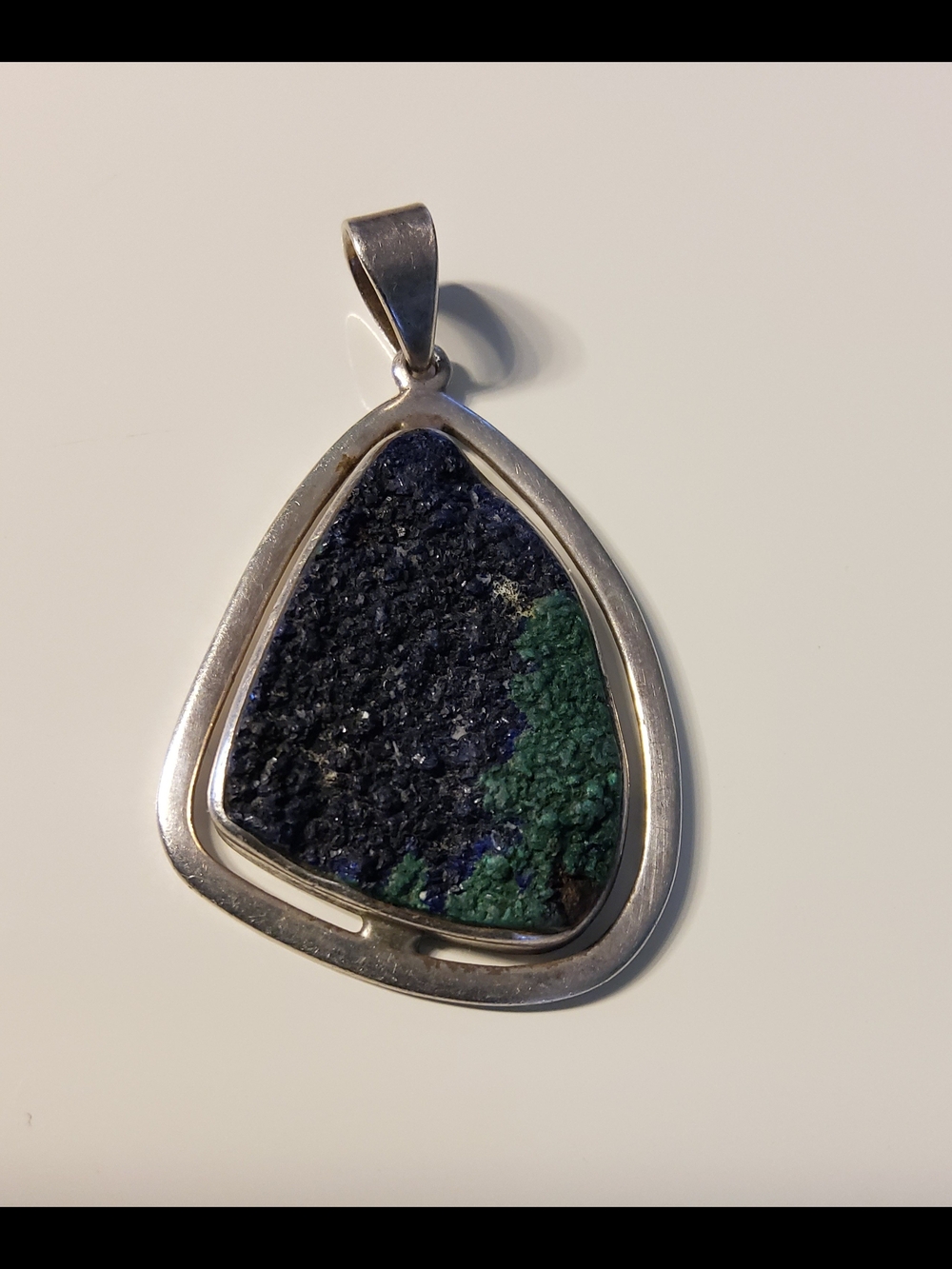 Raw Azurite/Malachite Solid 925 Sterling Silver Pendant Stamped 925 VG
